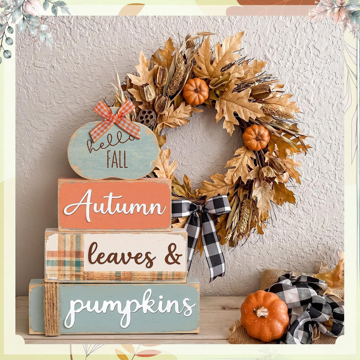 Set of 4 Wooden Pumpkin Centerpieces for Fall Table Decoration
