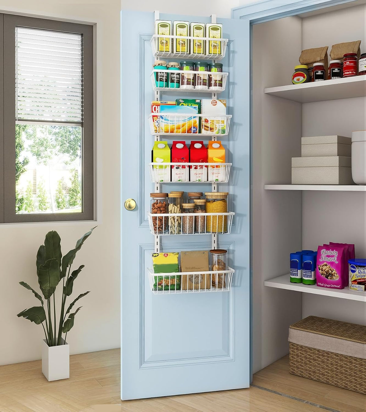 12 Inch Wide Narrow over the Door Pantry Organizer 6-Tier White