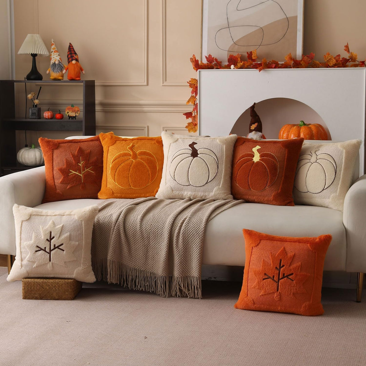 Fall Pillow Covers 18X18 Beige Pumpkin Fall Home Decor PT009A18