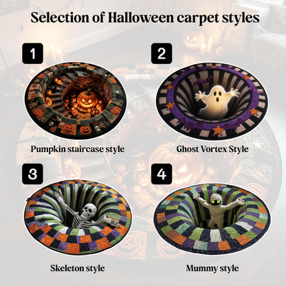 3D Optical Illusion Halloween Round Rug - Gothic Vortex Floor Decor for Spooky Indoor Celebrations and Gifts