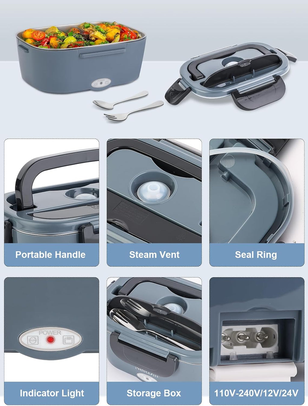 Electric Lunch Box, 80W Heated Lunch Box with Timer