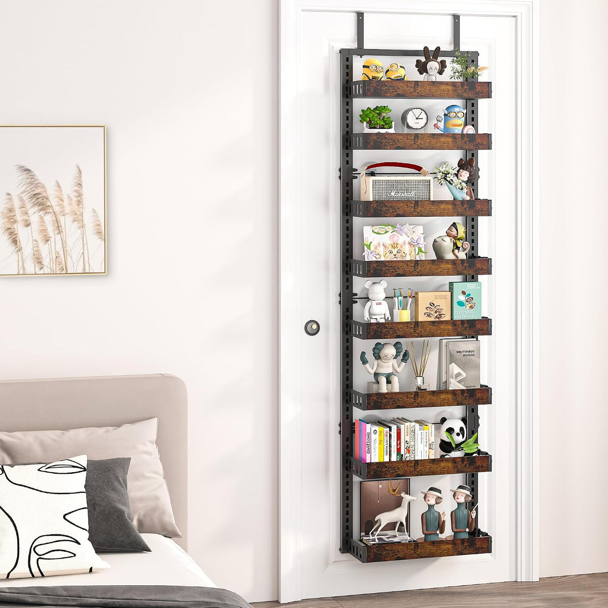 8-Tier over the Door Pantry Organizer, Adjustable Wooden Basket
