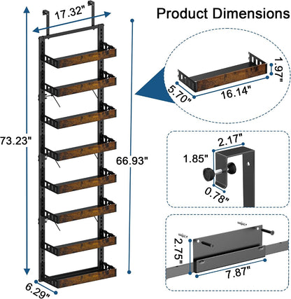 8-Tier over the Door Pantry Organizer, Adjustable Wooden Basket