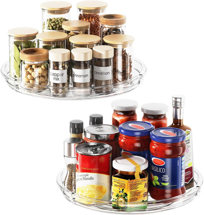2 Pack Lazy Susan Organizer 9 Inch Lazy Susan Turntable for Cabinet, Rotating Spice Organization for Cabinet, Kitchen, Table Top, Countertop, Pantry Fridge Organizers and Storage, Clear