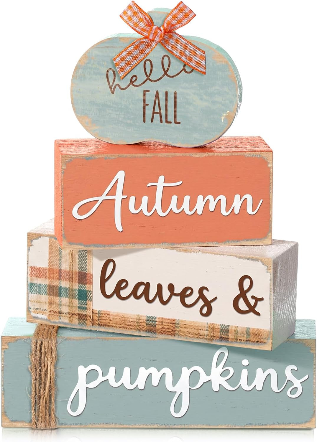 Set of 4 Wooden Pumpkin Centerpieces for Fall Table Decoration