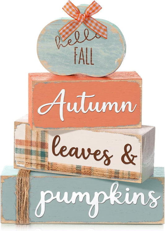 Set of 4 Wooden Pumpkin Centerpieces for Fall Table Decoration