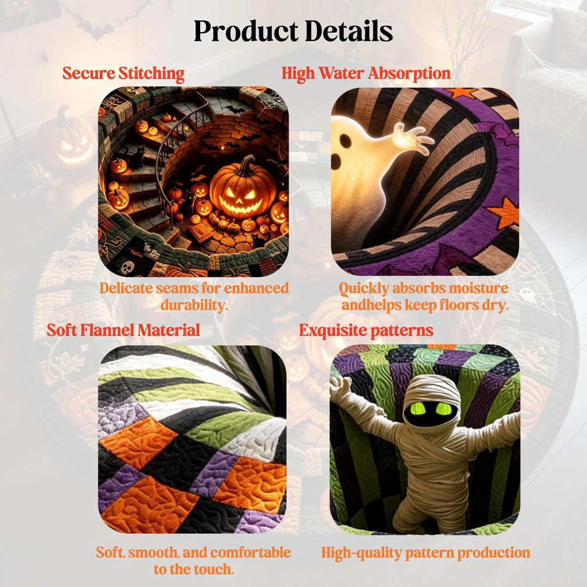 3D Optical Illusion Halloween Round Rug - Gothic Vortex Floor Decor for Spooky Indoor Celebrations and Gifts