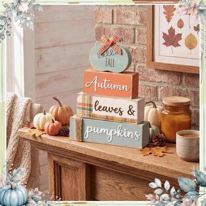 Set of 4 Wooden Pumpkin Centerpieces for Fall Table Decoration