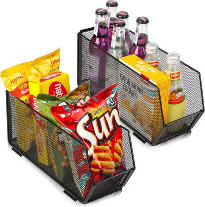 2 Pack Tall Narrow Pantry Storage Bin Metal Narrow Organizer Bins Black Pantry Organizers and Storage Bins Fold Tall Narrow Kitchen Storage Bins 13.4X4.3X6 Tall Narrow Kitchen Organizer for Cabinet