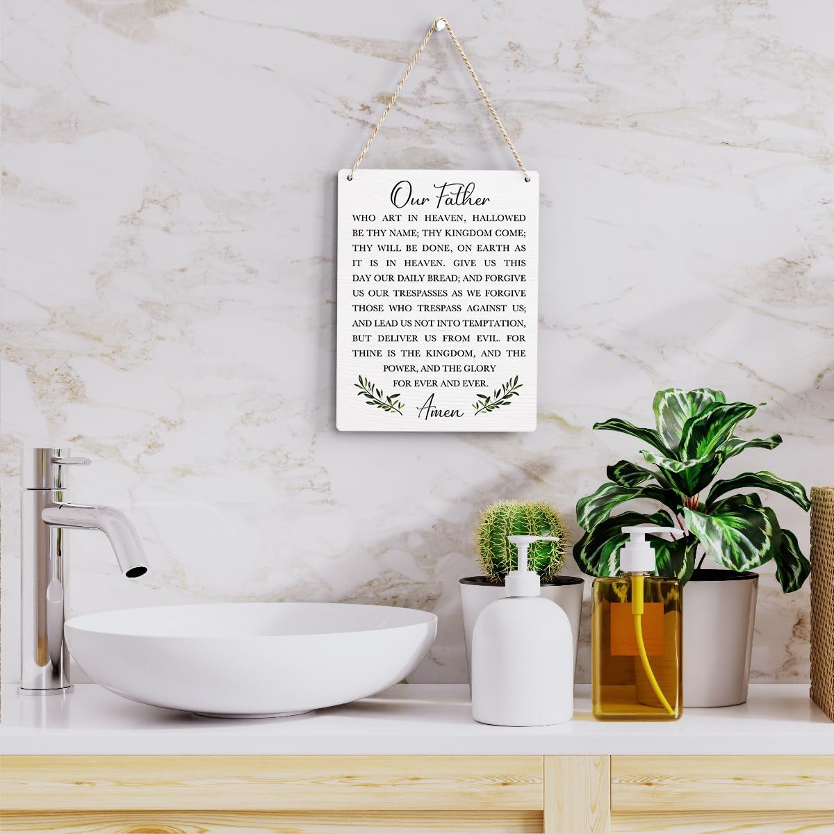 Christian Bible Verses Wall Decor Our Father Prayer Wall Decoration the Lords Prayer Wooden Hanging Sign Scripture Wall Art for Home Living Room Bedroom Home Wall Decor 8X10 Inches Religious Gift