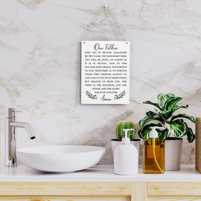Christian Bible Verses Wall Decor Our Father Prayer Wall Decoration the Lords Prayer Wooden Hanging Sign Scripture Wall Art for Home Living Room Bedroom Home Wall Decor 8X10 Inches Religious Gift