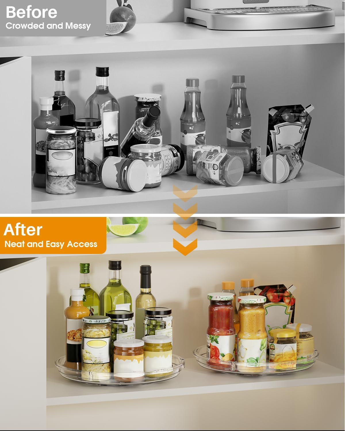 2 Pack Lazy Susan Organizer 9 Inch Lazy Susan Turntable for Cabinet, Rotating Spice Organization for Cabinet, Kitchen, Table Top, Countertop, Pantry Fridge Organizers and Storage, Clear