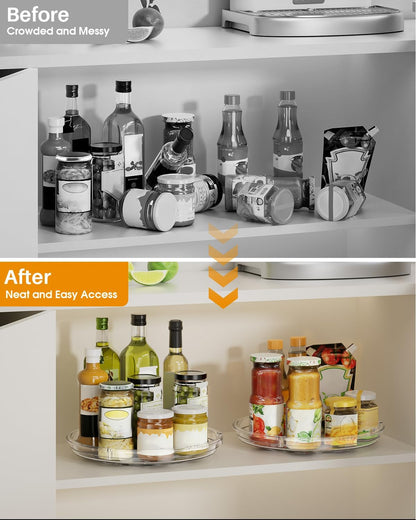 2 Pack Lazy Susan Organizer 9 Inch Lazy Susan Turntable for Cabinet, Rotating Spice Organization for Cabinet, Kitchen, Table Top, Countertop, Pantry Fridge Organizers and Storage, Clear