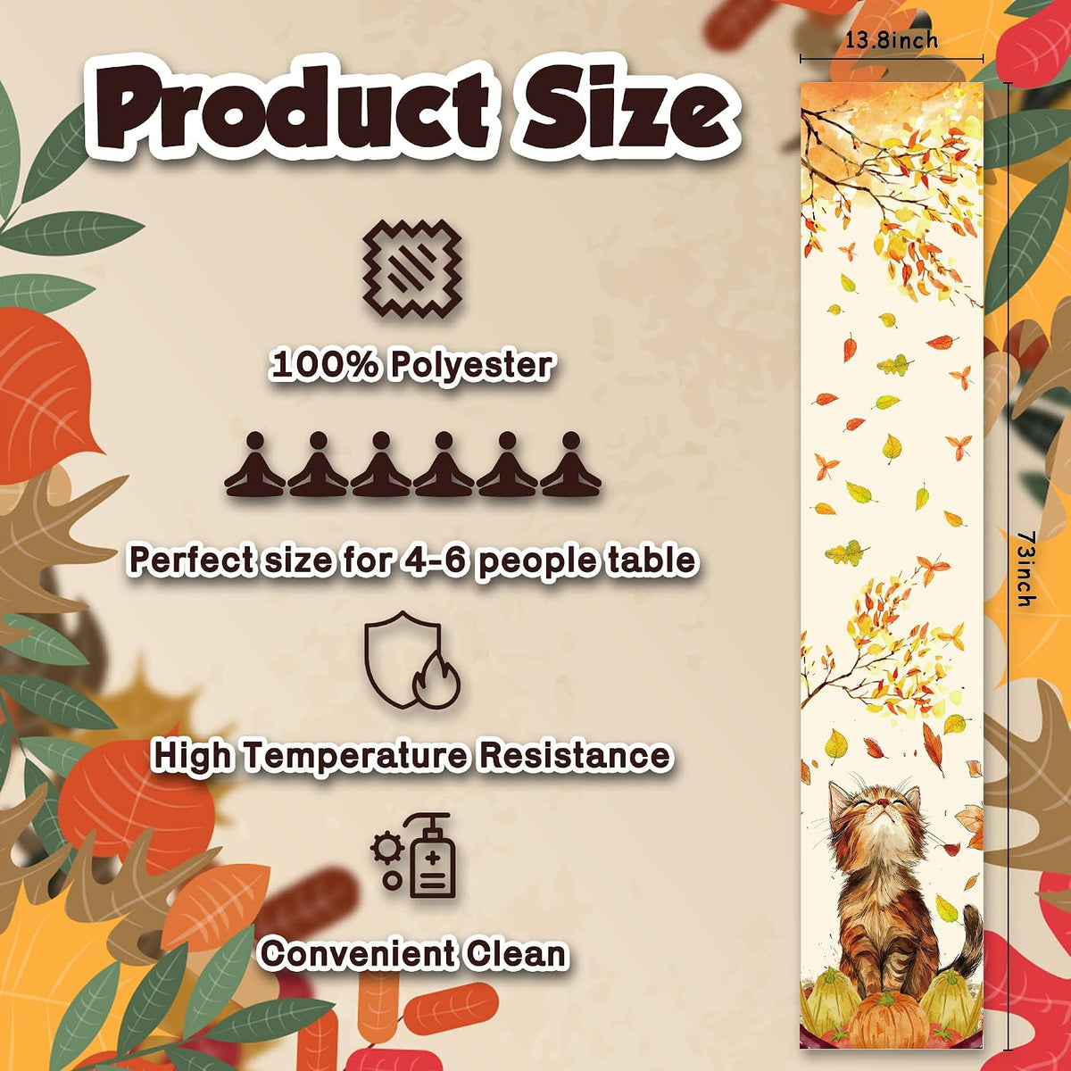 Autumn Cat Pumpkin Table Runner - Elegant Fall Home Decorations for Thanksgiving and Friendsgiving - Ideal Centerpiece for Kitchen, Dining Room, and Office