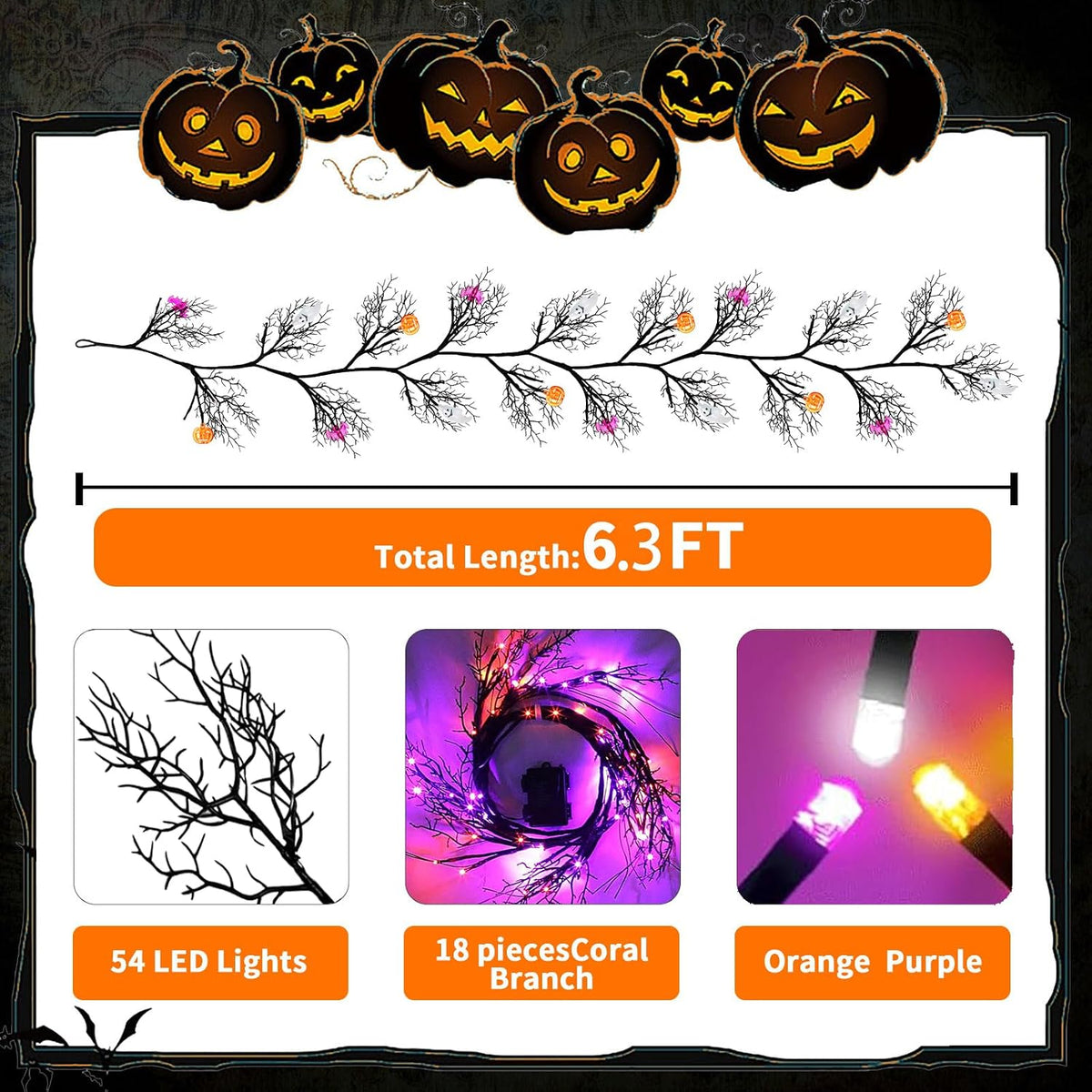 Indoor Halloween Garland with Timed Lighting and 8 Modes