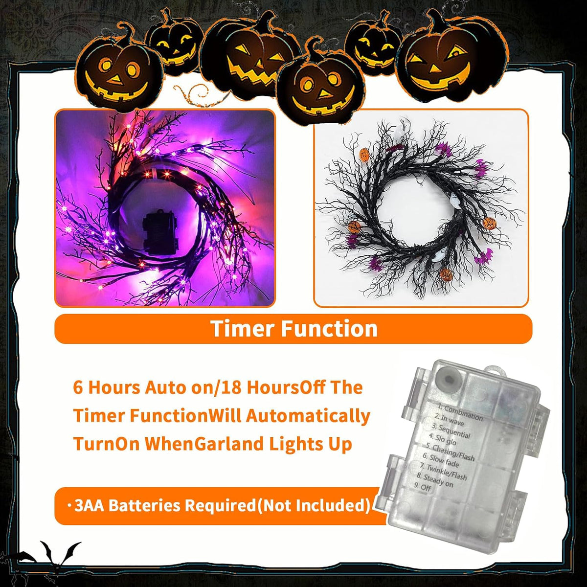 Indoor Halloween Garland with Timed Lighting and 8 Modes