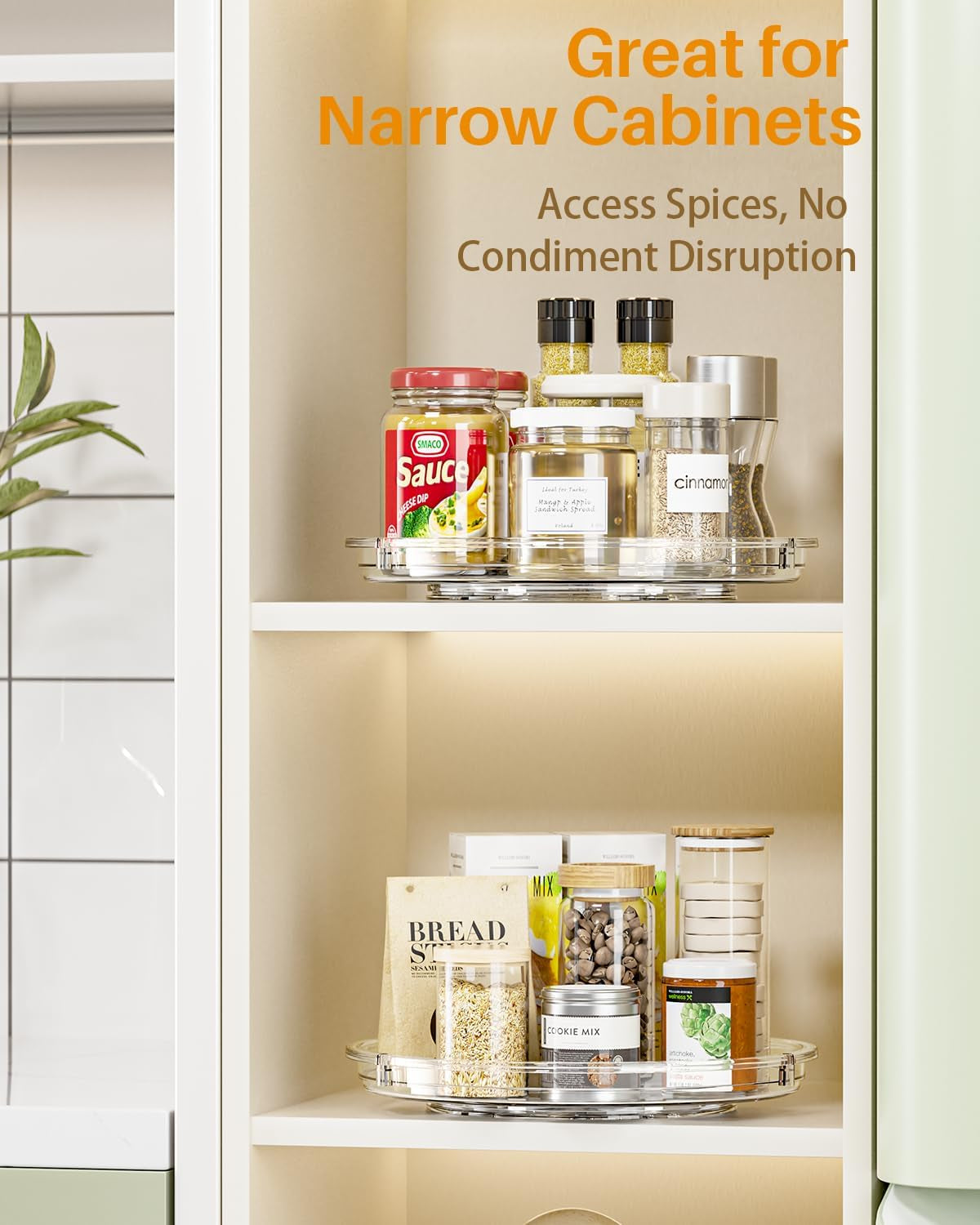 2 Pack Lazy Susan Organizer 9 Inch Lazy Susan Turntable for Cabinet, Rotating Spice Organization for Cabinet, Kitchen, Table Top, Countertop, Pantry Fridge Organizers and Storage, Clear