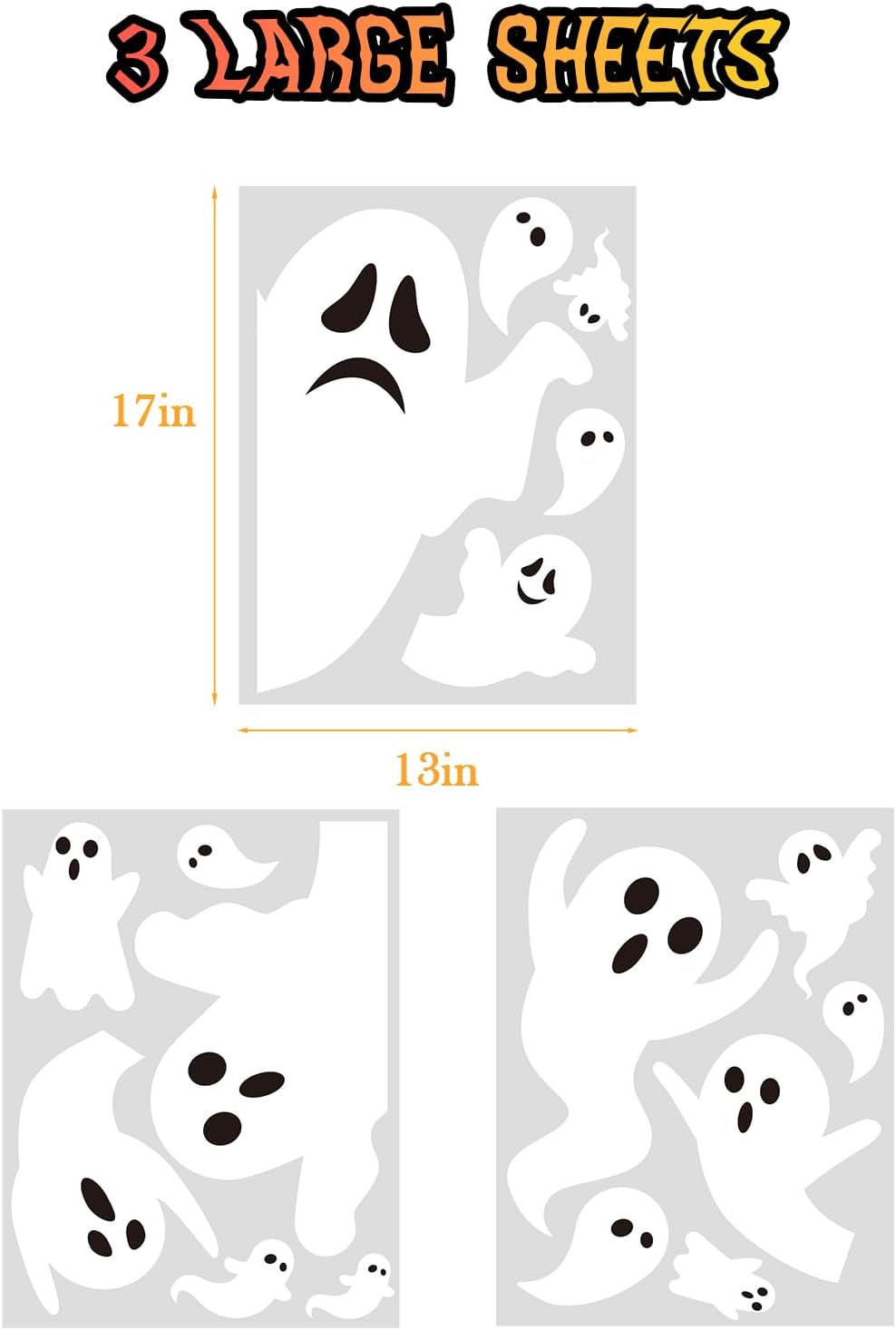 Halloween Window Clings - Cute White Ghost Silhouette Decals for Indoor Decor, Perfect for Home, School, and Office Parties, Set of 3 Sheets