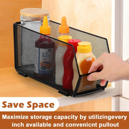 2 Pack Tall Narrow Pantry Storage Bin Metal Narrow Organizer Bins Black Pantry Organizers and Storage Bins Fold Tall Narrow Kitchen Storage Bins 13.4X4.3X6 Tall Narrow Kitchen Organizer for Cabinet