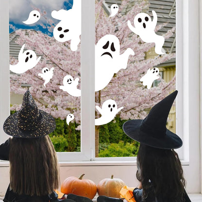 Halloween Window Clings - Cute White Ghost Silhouette Decals for Indoor Decor, Perfect for Home, School, and Office Parties, Set of 3 Sheets