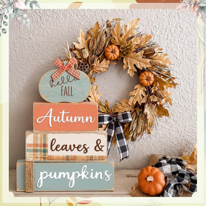 Set of 4 Wooden Pumpkin Centerpieces for Fall Table Decoration