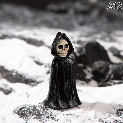 Halloween-Themed Resin Ghost Skull Tombstone Miniature Figurines for Dollhouse and Home Decor