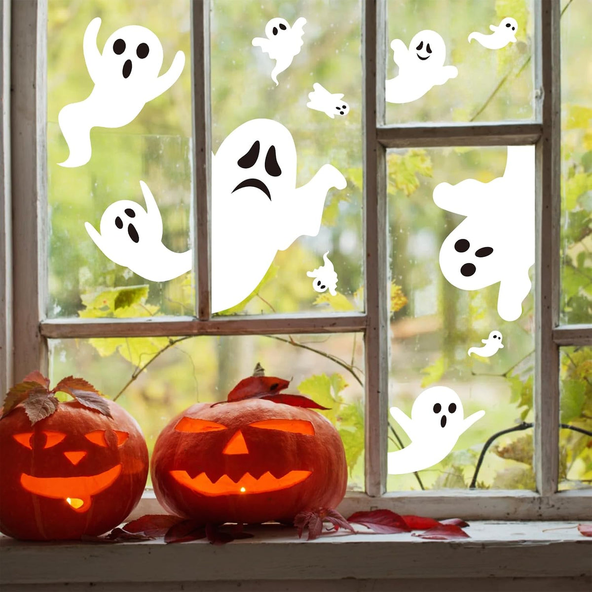Halloween Window Clings - Cute White Ghost Silhouette Decals for Indoor Decor, Perfect for Home, School, and Office Parties, Set of 3 Sheets