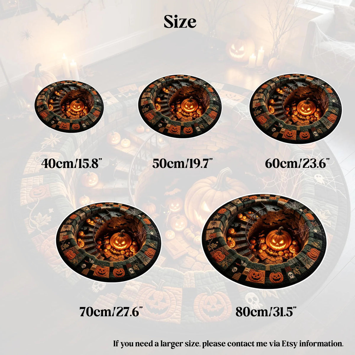 3D Optical Illusion Halloween Round Rug - Gothic Vortex Floor Decor for Spooky Indoor Celebrations and Gifts