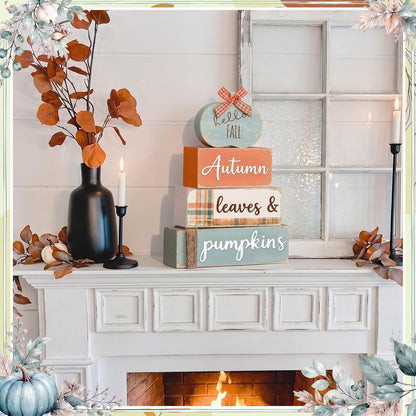 Set of 4 Wooden Pumpkin Centerpieces for Fall Table Decoration