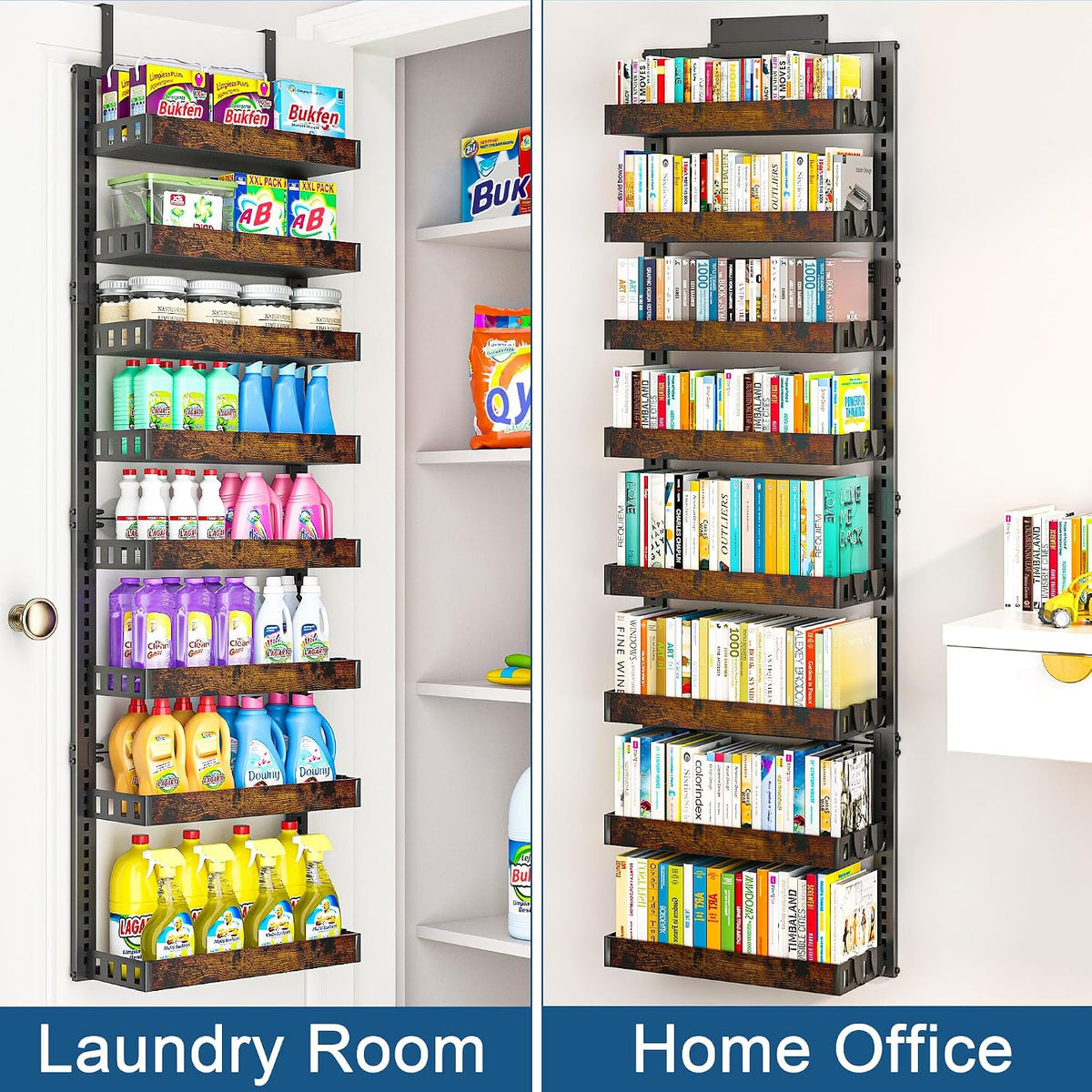 8-Tier over the Door Pantry Organizer, Adjustable Wooden Basket