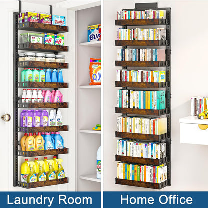 8-Tier over the Door Pantry Organizer, Adjustable Wooden Basket
