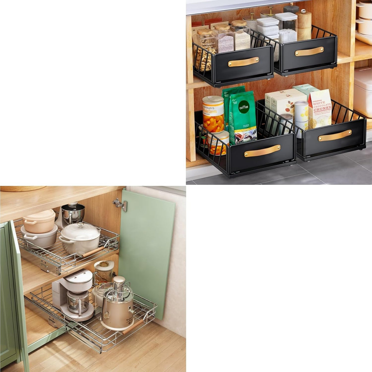 1PC Pull Out Cabinet Organizer Fixed with Adhesive Nano Film+1Pc Pull Out Cabinet Organizer Bundle