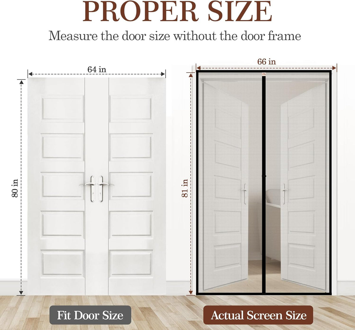 Magnetic Screen Door Fits Door Size 64" X 80", Black
