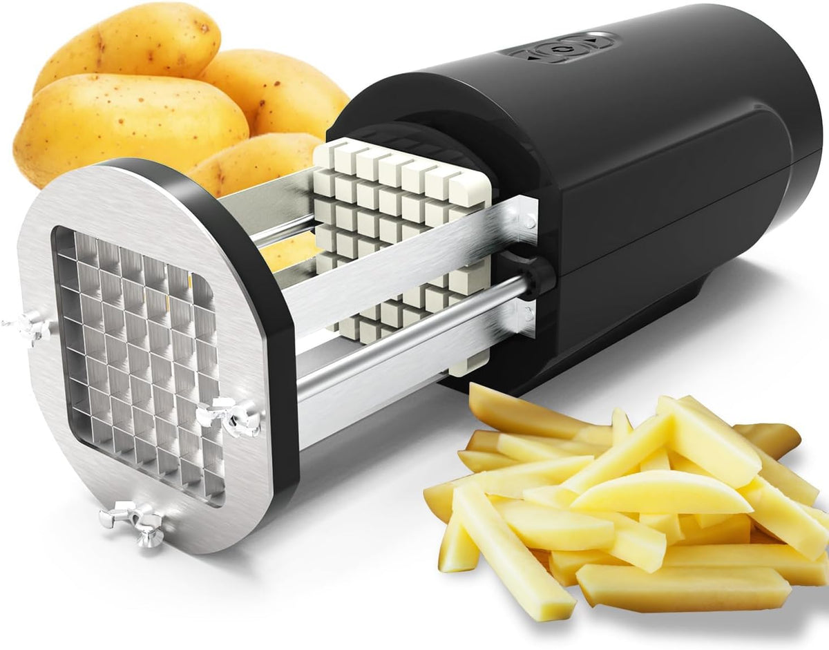 Electric French Fry Cutter, Professional Commercial Automatic French Fry Cutter Stainless Steel with 1/2 & 3/8 Inch Blade, Vegetable Cutter, Electric French Fries Maker