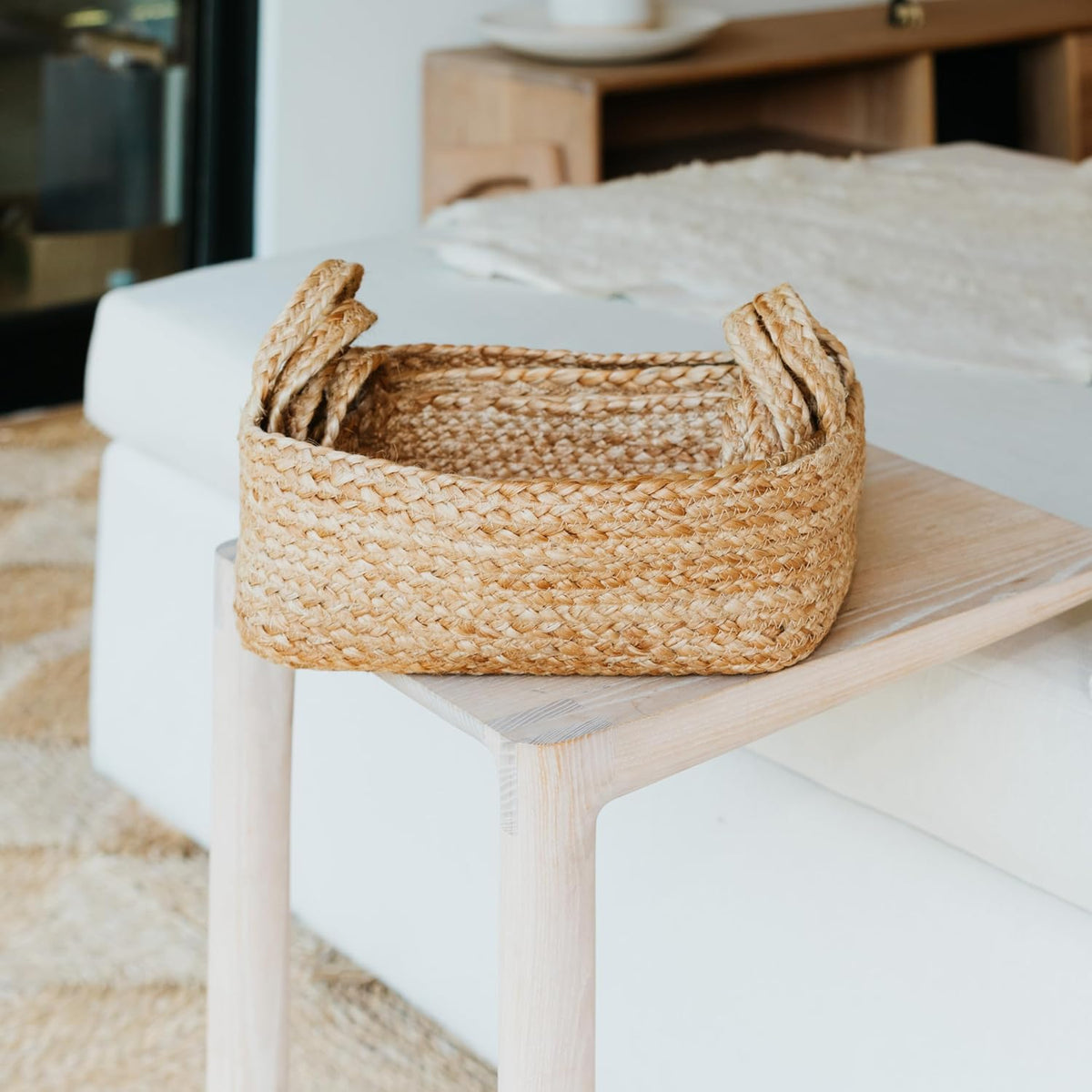 Beautiful Storage Basket Set of 4 - Natural Jute Rope Bins for Shelves