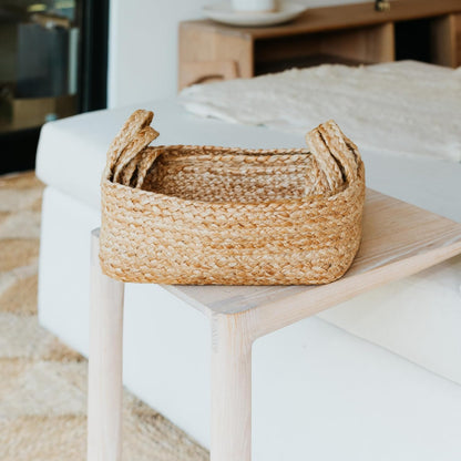 Beautiful Storage Basket Set of 4 - Natural Jute Rope Bins for Shelves