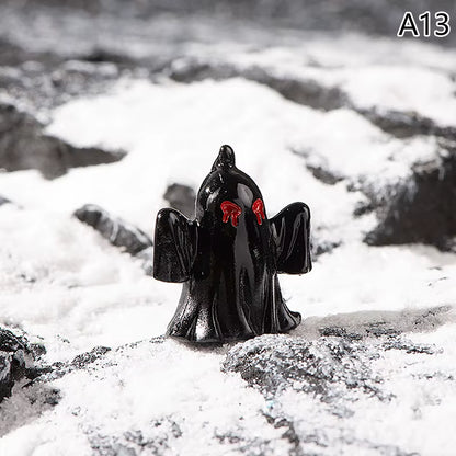 Halloween-Themed Resin Ghost Skull Tombstone Miniature Figurines for Dollhouse and Home Decor