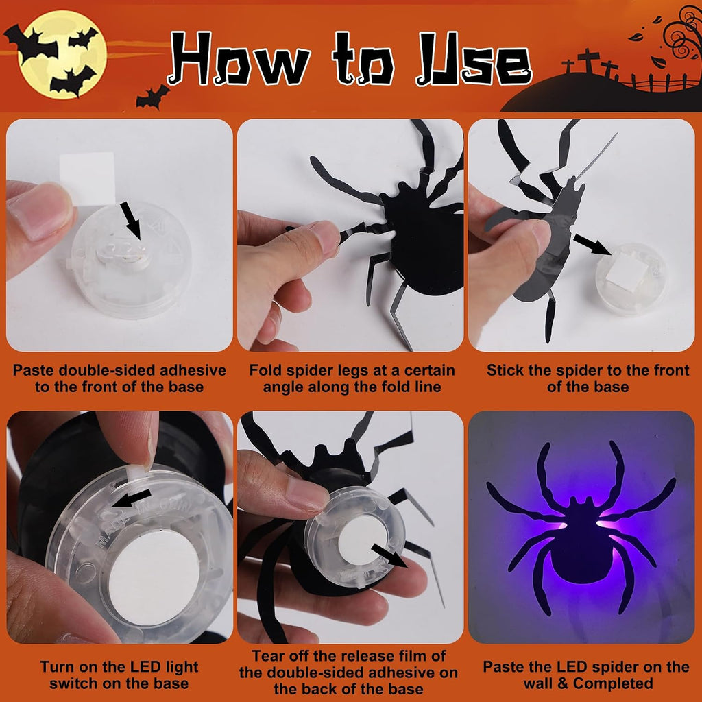 36 Pack Halloween Wall Decor Light up Spiders, Purple