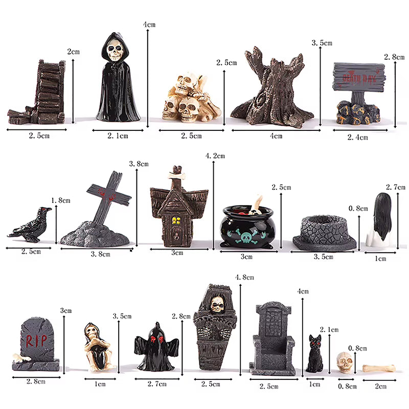 Halloween-Themed Resin Ghost Skull Tombstone Miniature Figurines for Dollhouse and Home Decor