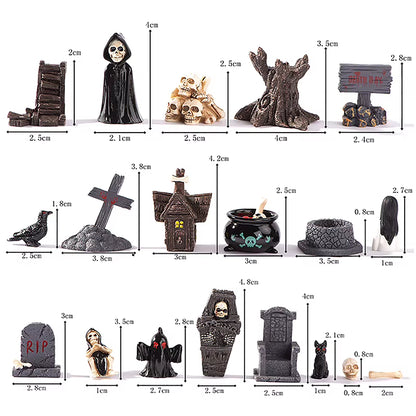 Halloween-Themed Resin Ghost Skull Tombstone Miniature Figurines for Dollhouse and Home Decor