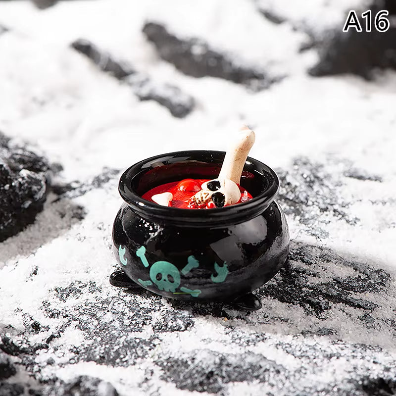 Halloween-Themed Resin Ghost Skull Tombstone Miniature Figurines for Dollhouse and Home Decor