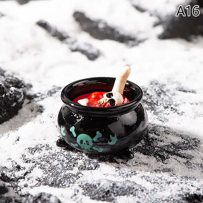 Halloween-Themed Resin Ghost Skull Tombstone Miniature Figurines for Dollhouse and Home Decor