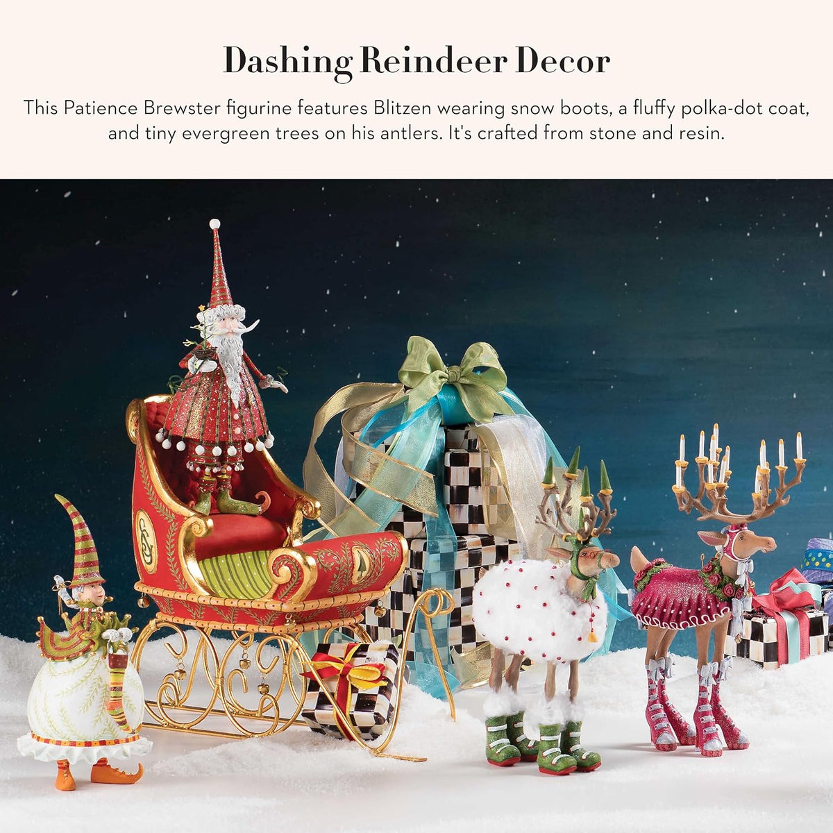 MACKENZIE-CHILDS Patience Brewster Dash Away Blitzen Reindeer Figurine for Christmas Home Decor