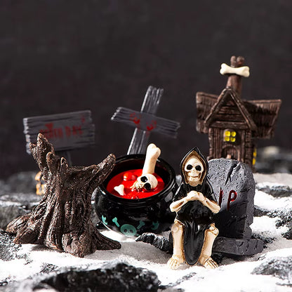 Halloween-Themed Resin Ghost Skull Tombstone Miniature Figurines for Dollhouse and Home Decor