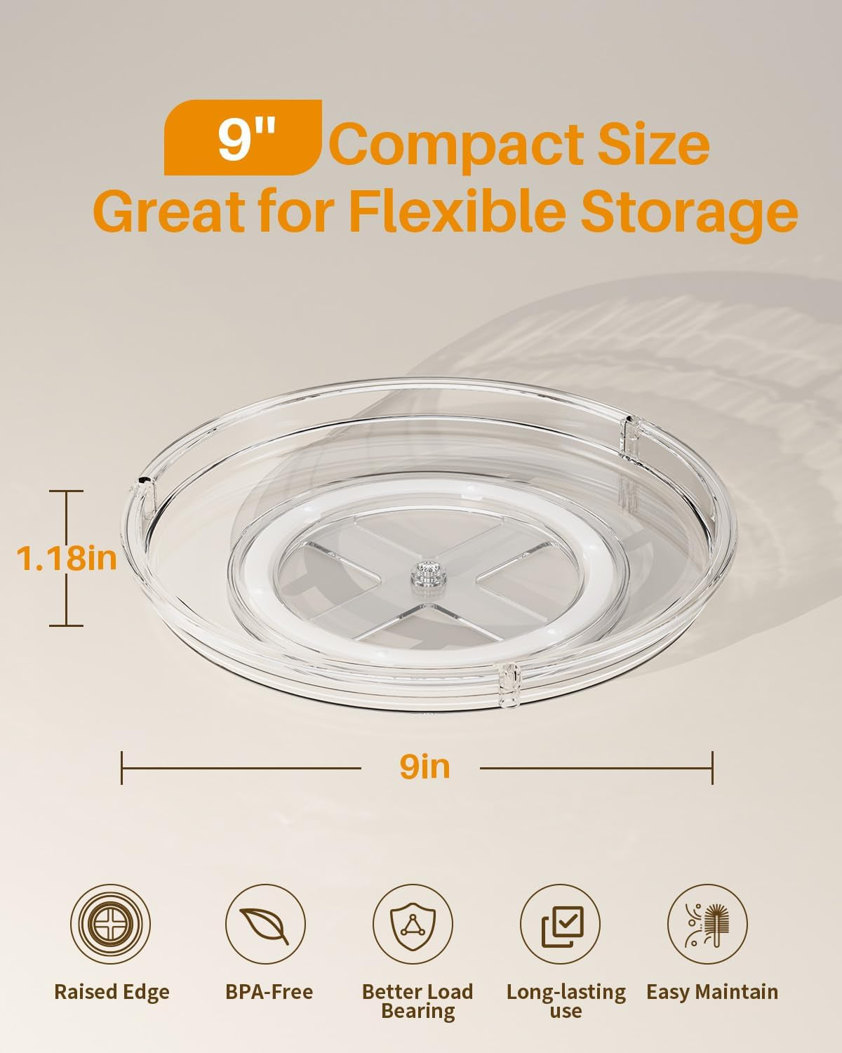 2 Pack Lazy Susan Organizer 9 Inch Lazy Susan Turntable for Cabinet, Rotating Spice Organization for Cabinet, Kitchen, Table Top, Countertop, Pantry Fridge Organizers and Storage, Clear
