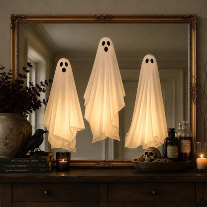 Halloween Decorations Window Clings Decor, 3 Pcs Large White Ghost Decal for Mirror Silhouette Halloween Window Decals Indoor, School Home Office Party Supplies for Glass Windows, 3 Sheets
