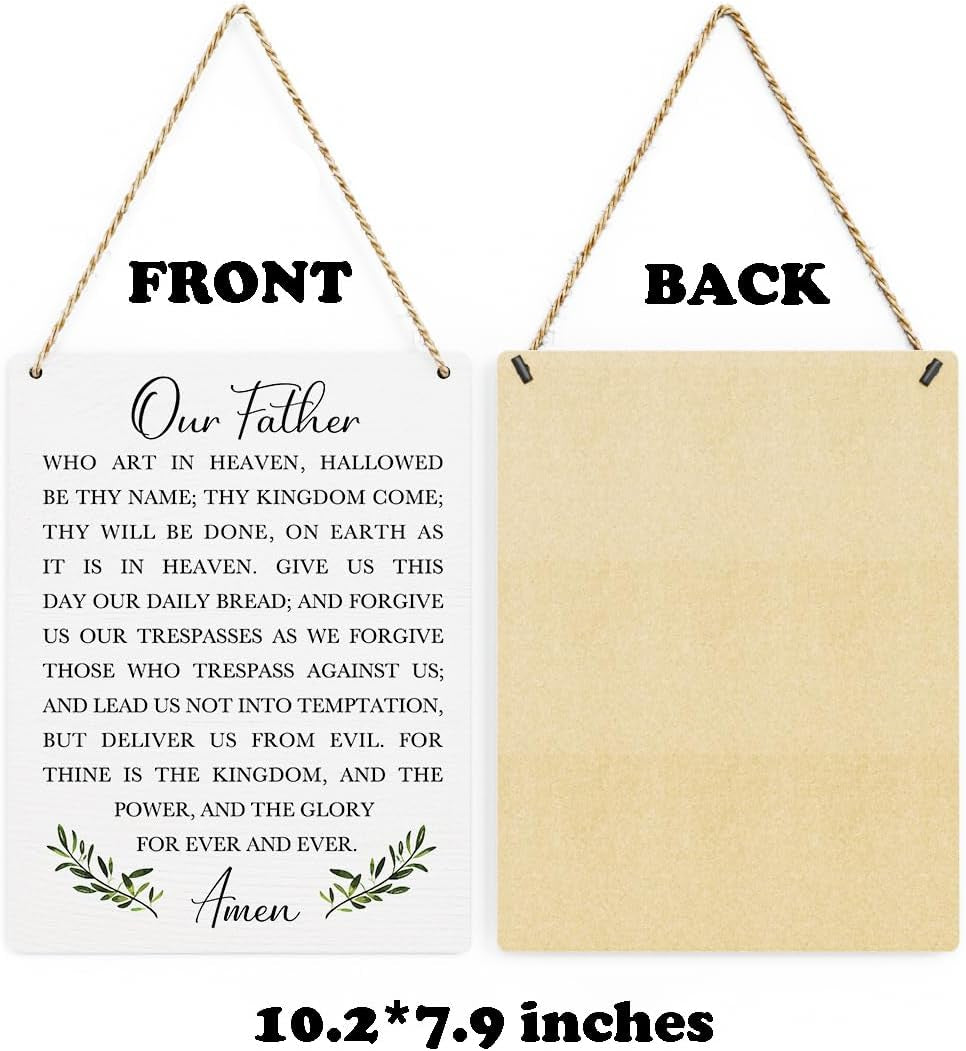 Christian Bible Verses Wall Decor Our Father Prayer Wall Decoration the Lords Prayer Wooden Hanging Sign Scripture Wall Art for Home Living Room Bedroom Home Wall Decor 8X10 Inches Religious Gift