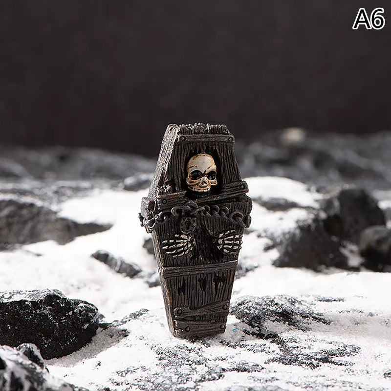 Halloween-Themed Resin Ghost Skull Tombstone Miniature Figurines for Dollhouse and Home Decor