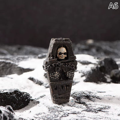 Halloween-Themed Resin Ghost Skull Tombstone Miniature Figurines for Dollhouse and Home Decor