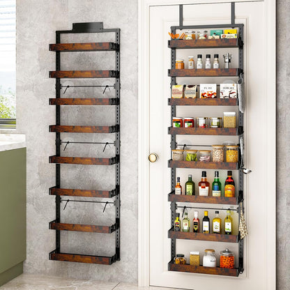 8-Tier over the Door Pantry Organizer, Adjustable Wooden Basket